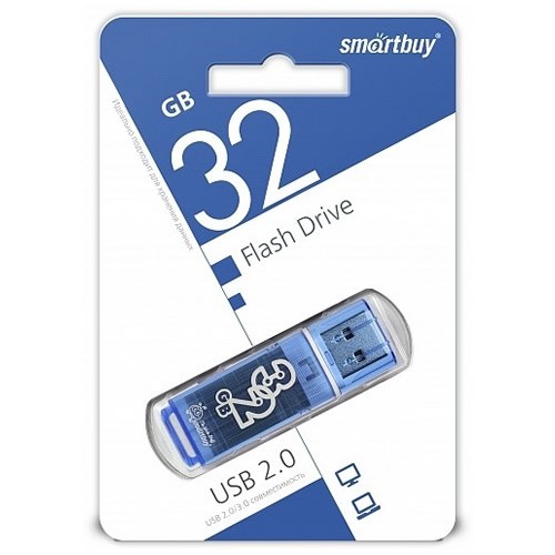 Синяя флешка на 32Gb SmartBuy Glossy USB 2.0 32Gb в подарок!