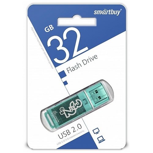 Зеленая флешка на 32Gb SmartBuy Glossy USB 2.0 32Gb в подарок!