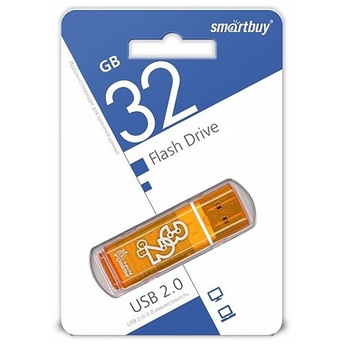 Оранжевая флешка на 32Gb SmartBuy Glossy USB 2.0 32Gb в подарок!