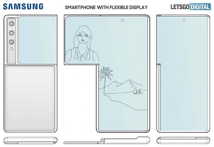Чертеж Р-образного дисплея Samsung Galaxy Z из патента, согласно ресурсу LetsGoDigital