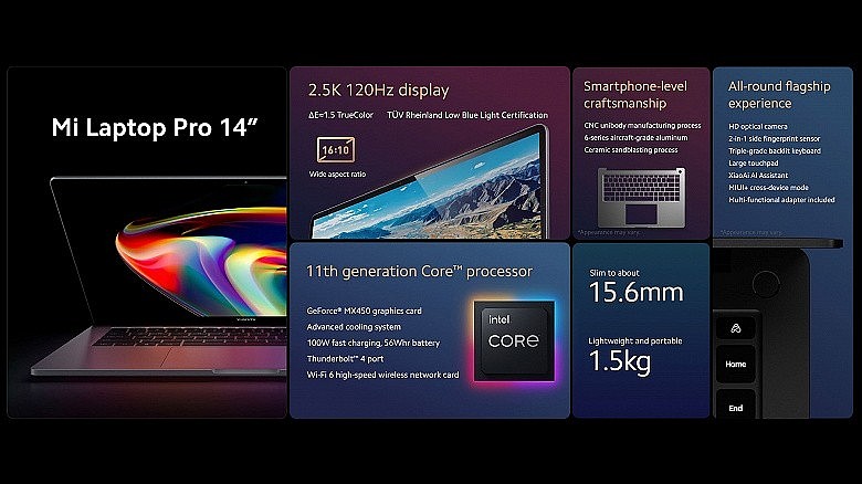 Xiaomi Mi NoteBook Pro 14 2021 - OLED 2.5К дисплей, процессор 11-го поколения Intel Core и видеокарта NVIDIA GeForce MX450
