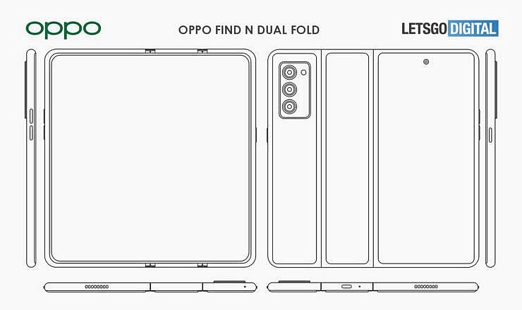 Oppo запатентовала складной смартфон с уникальным дизайном на двух шарнирах