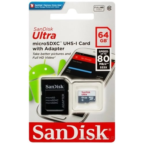 Карта памяти MicroSDXC SanDisk Ultra 64Gb UHS-I (SDSQUNS-064G-GN3MA) EAC Карта памяти MicroSDXC SanDisk Ultra 64Gb UHS-I (SDSQUNS-064G-GN3MA) EAC