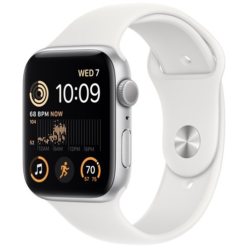 Умные часы Apple Watch Series SE Gen 2 44 мм Silver Aluminium Case, White Sport Band (S/M)