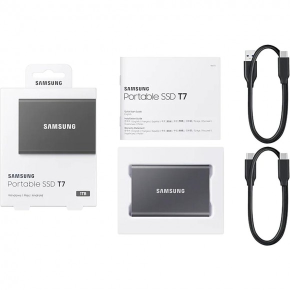 Внешний накопитель Samsung T7 SSD USB 3.2 1Tb Titan Grey (Серый титан) MU-PC1T0T/WW