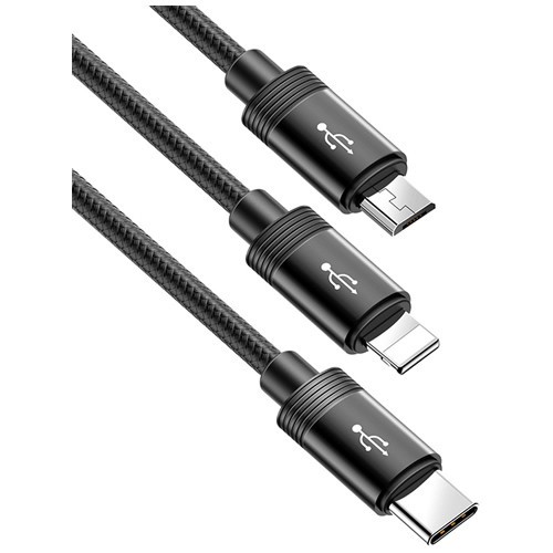Кабель Baseus Data Faction 3 in 1 USB Cable For M+L+T 3.5A 1,2м CAMLT-PY01 Black (Черный)