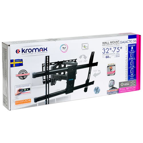 Кронштейн для ТВ Kromax GALACTIC-56 до 60кг Vesa до 600x400 32-75" Black (Черный)