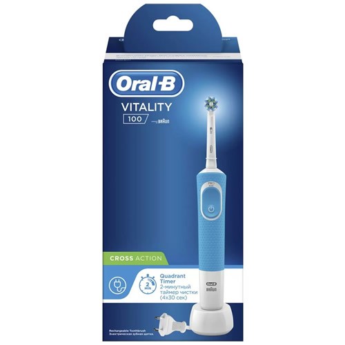 Электрическая зубная щетка Braun Oral-B Vitality D100.413.1 Cross Action Blue (Синий) EAC Электрическая зубная щетка Braun Oral-B Vitality D100.413.1 Cross Action Blue (Синий) EAC
