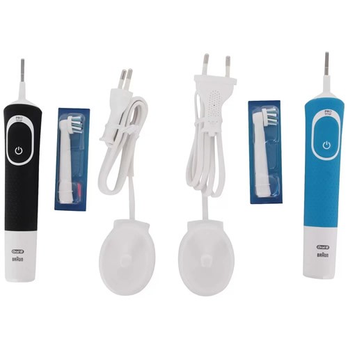 Электрическая зубная щетка Braun Oral-B Vitality D100.413.1 CrossAction 1+1 Black/Blue (Черный/Синий) EAC Электрическая зубная щетка Braun Oral-B Vitality D100.413.1 CrossAction 1+1 Black/Blue (Черный/Синий) EAC