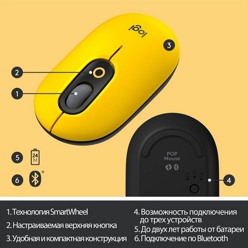 Беспроводная мышь Logitech POP Mouse Blast Yellow (Желтый) 910-006546 EAC