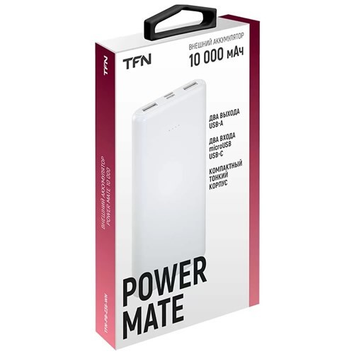 Внешний аккумулятор TFN Power Mate 10000 мА/ч (TFN-PB-236-WH) White (Белый) EAC Внешний аккумулятор TFN Power Mate 10000 мА/ч (TFN-PB-236-WH) White (Белый) EAC