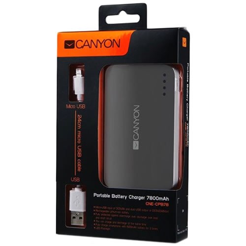 Внешний аккумулятор Canyon CNE-CPB78 7800 mA/h Grey (Темно-серый) EAC Внешний аккумулятор Canyon CNE-CPB78 7800 mA/h Grey (Темно-серый) EAC