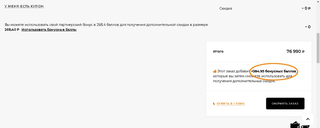 Вид корзины с бонусами при оформлении заказа Вид корзины с бонусами при оформлении заказа